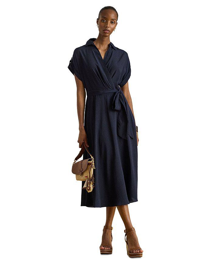 ladies short sleeve maxi dress Plus Size Lace Detail Tie Neck Short Sleeve Maxi Dress Dark Blue / 0XL