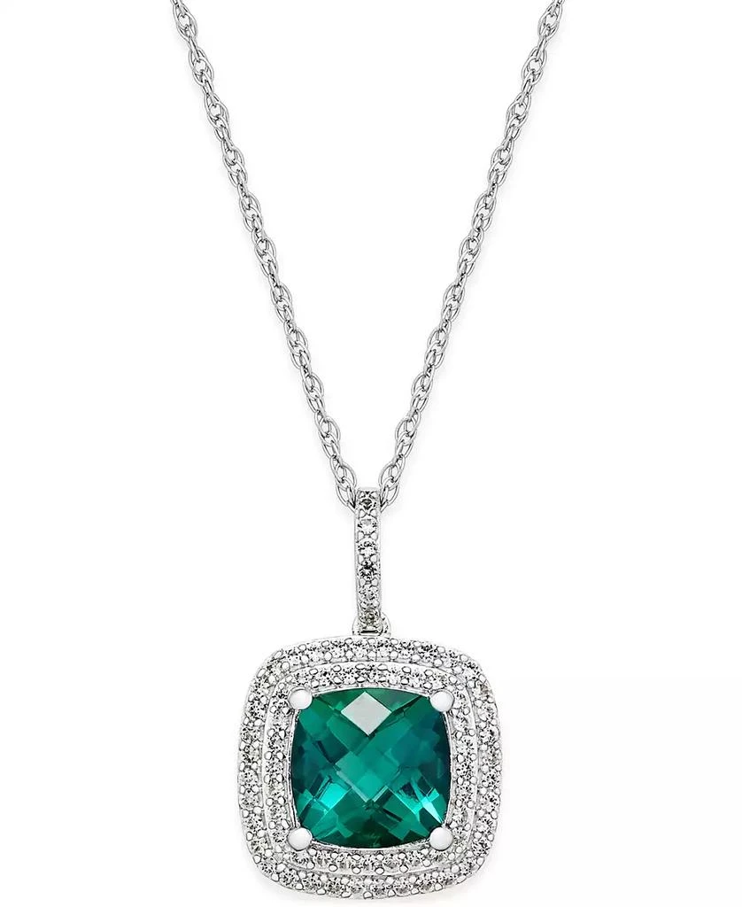 商品Macy's|Lab-Grown Emerald (1-1/2 ct. t.w.) and White Sapphire (1/3 ct. t.w.) Pendant Necklace in Sterling Silver,价格¥562,第1张图片