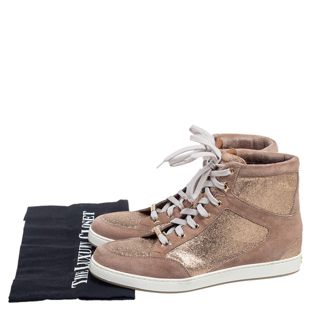 Jimmy Choo Rose Gold Suede And Glitter Tokyo High Top Sneakers Size 36.5商品第8张图片规格展示