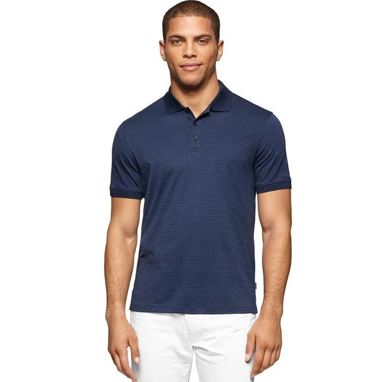 商品Calvin Klein|Calvin Klein Men's Striped Contrast-Collar Polo,价格¥443,第2张图片详细描述