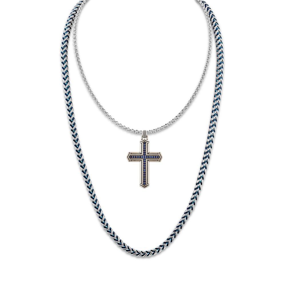 Sapphire Cross 22" Pendant Necklace (5/8 ct. t.w.) in Sterling Silver, Created for Macy's商品第4张图片规格展示