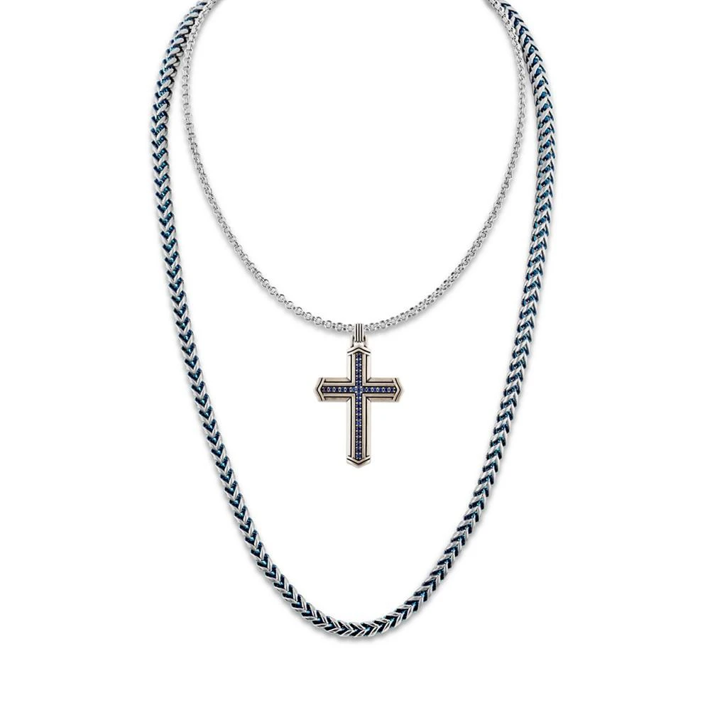 商品Esquire Men's Jewelry|Sapphire Cross 22" Pendant Necklace (5/8 ct. t.w.) in Sterling Silver, Created for Macy's,价格¥1705,第4张图片详细描述