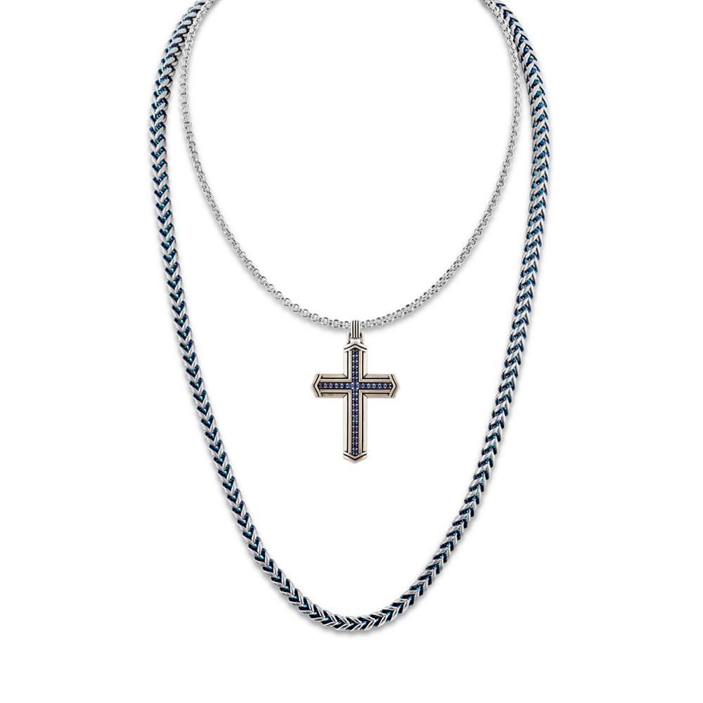 商品Esquire Men's Jewelry|Sapphire Cross 22" Pendant Necklace (5/8 ct. t.w.) in Sterling Silver, Created for Macy's,价格¥2716,第6张图片详细描述