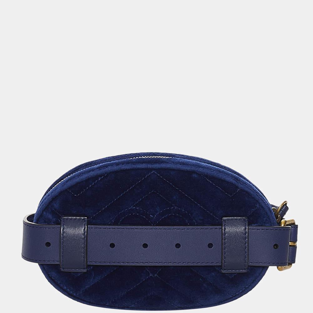 商品[二手商品] Gucci|Gucci Blue GG Marmont Matelasse Velvet Belt Bag,价格¥6412,第5张图片详细描述