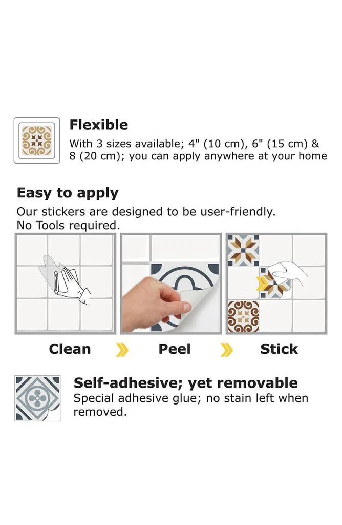 商品WALPLUS|Azulejo 96-Piece Tile Sticker Set,价格¥290,第5张图片详细描述