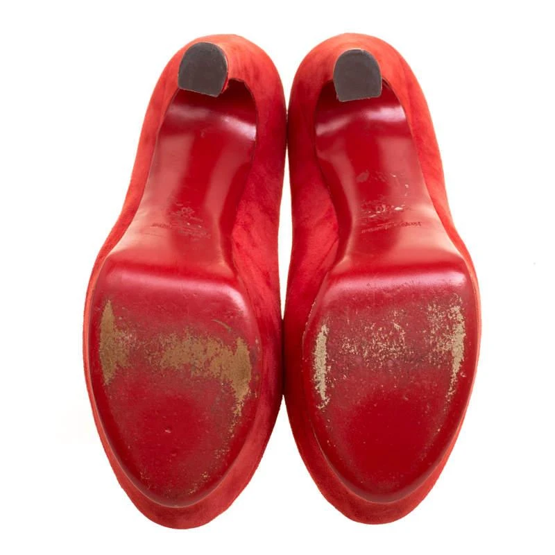 Saint Laurent Red Suede Palais Platform Peep Toe Pumps Size 40 商品
