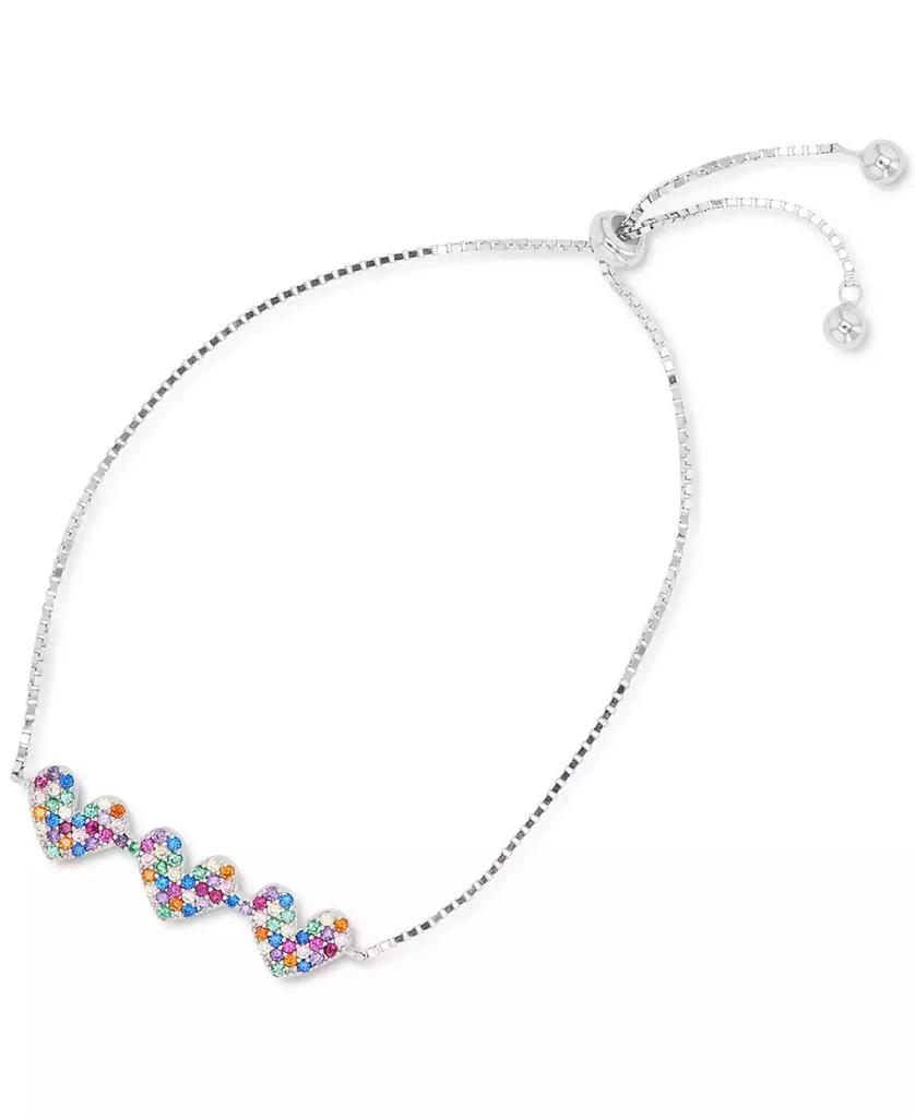 商品Macy's|Rainbow Cubic Zirconia Pavé Triple Heart Bolo Bracelet in Sterling Silver (Also in 14k Gold Over Silver),价格¥150,第1张图片