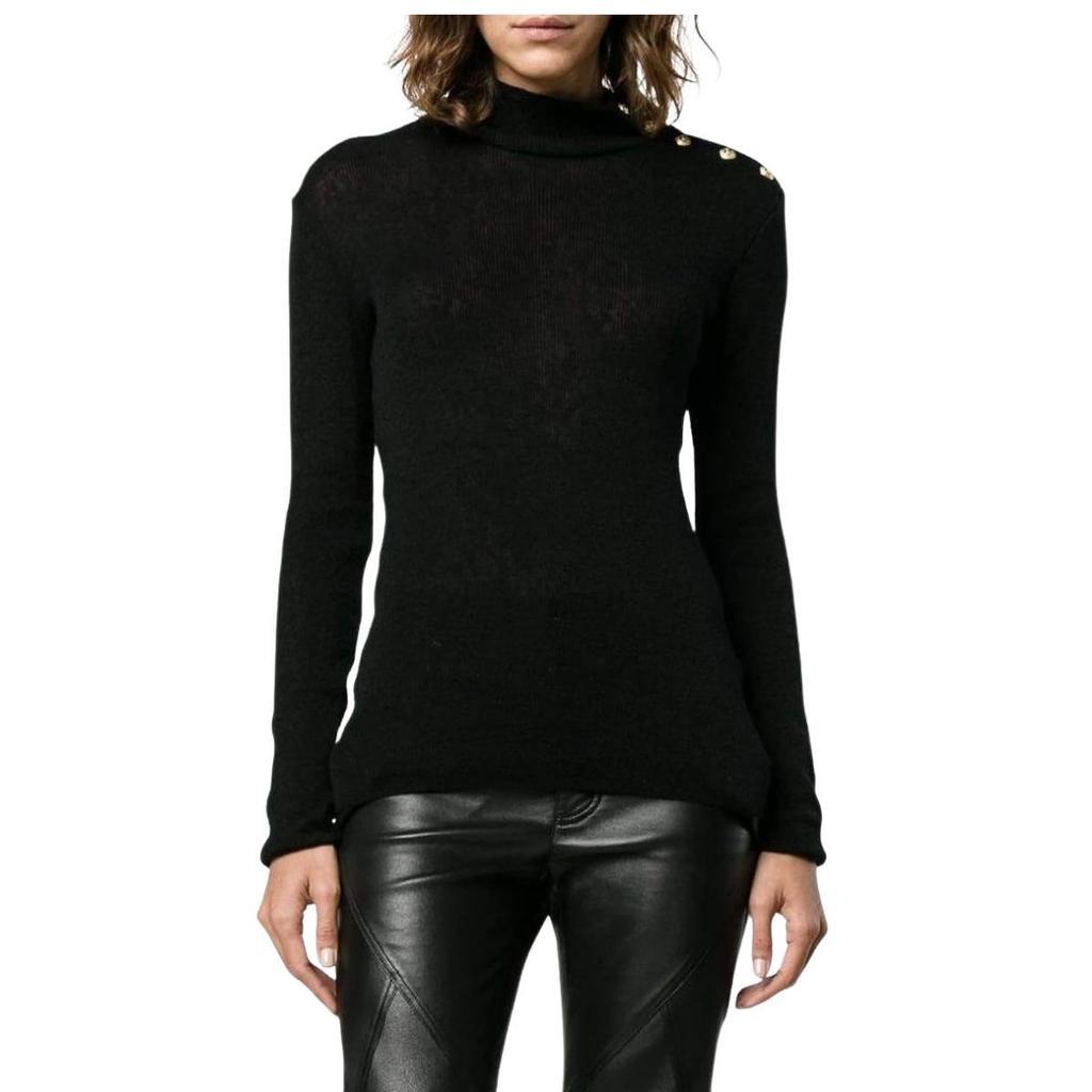 商品Balmain|Black Knit Turtleneck Fine Wool Sweater,价格¥7371,第5张图片详细描述