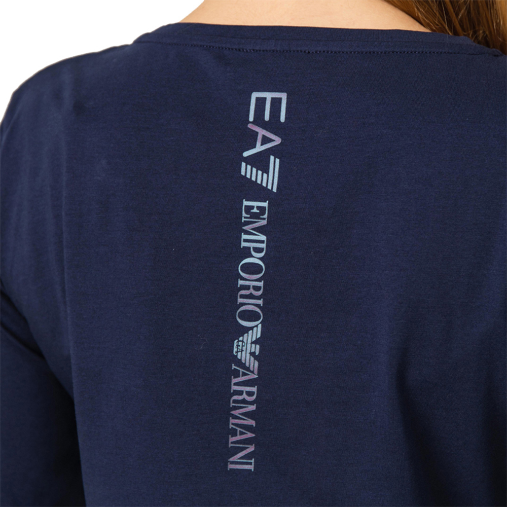 Emporio Armani 安普里奥阿玛尼 女士深蓝色棉质氨纶混纺经典LOGO款圆领长袖T恤 6GTT61-J29Z-1554商品第4张图片规格展示