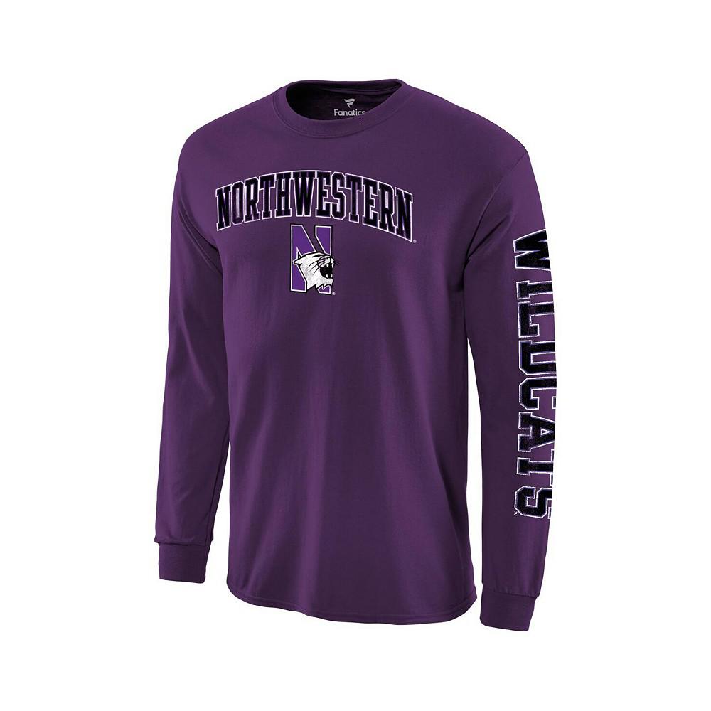 Men's Purple Northwestern Wildcats Distressed Arch Over Logo Long Sleeve Hit T-shirt商品第3张图片规格展示