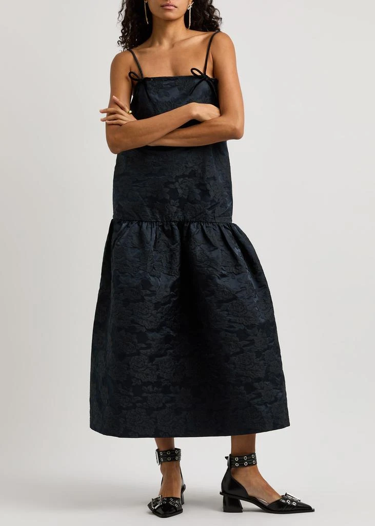 商品Ganni|Floral-jacquard satin midi dress,价格¥1545,第4张图片详细描述