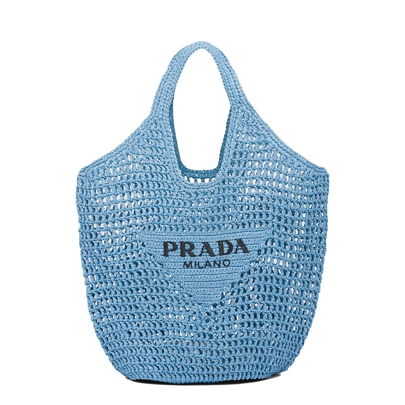 商品Prada|【预售3-7天】普拉达 22新款 女士天蓝色酒椰纤维解构式廓形单肩手提托特包1BG424_2A2T_F0076_V_OOO,价格¥12467,第1张图片