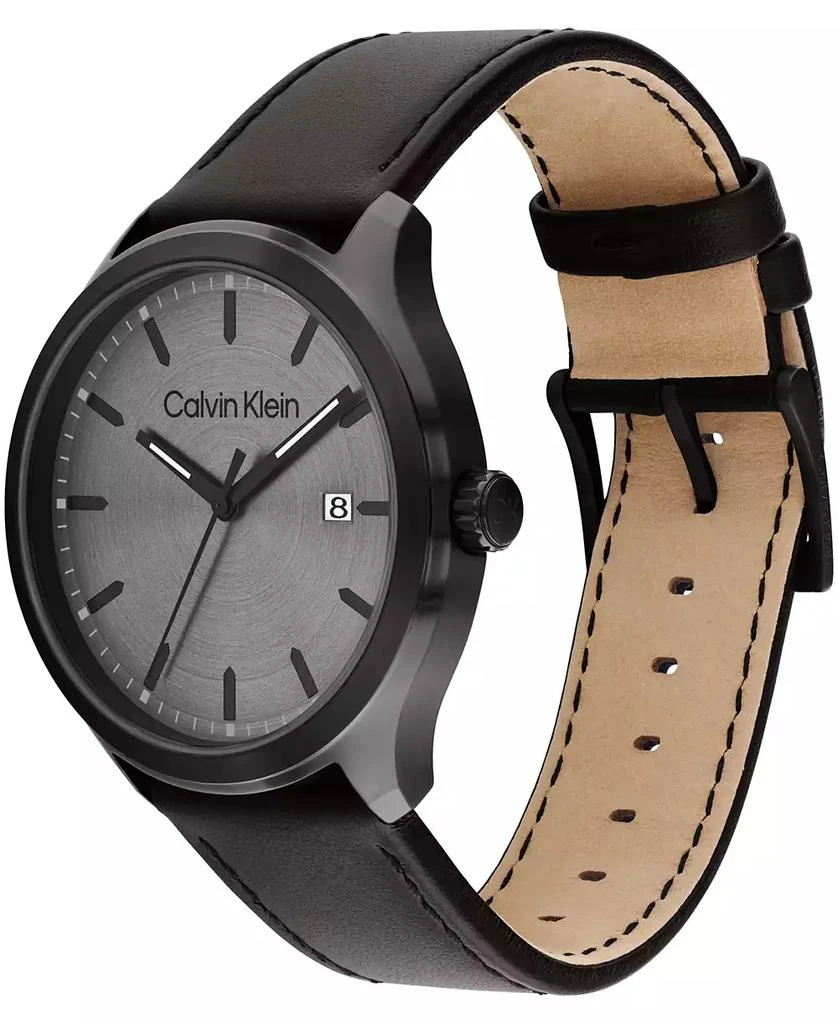 商品Calvin Klein|Men's 3H Quartz Black Leather Strap Watch 43mm,价格¥668,第2张图片详细描述