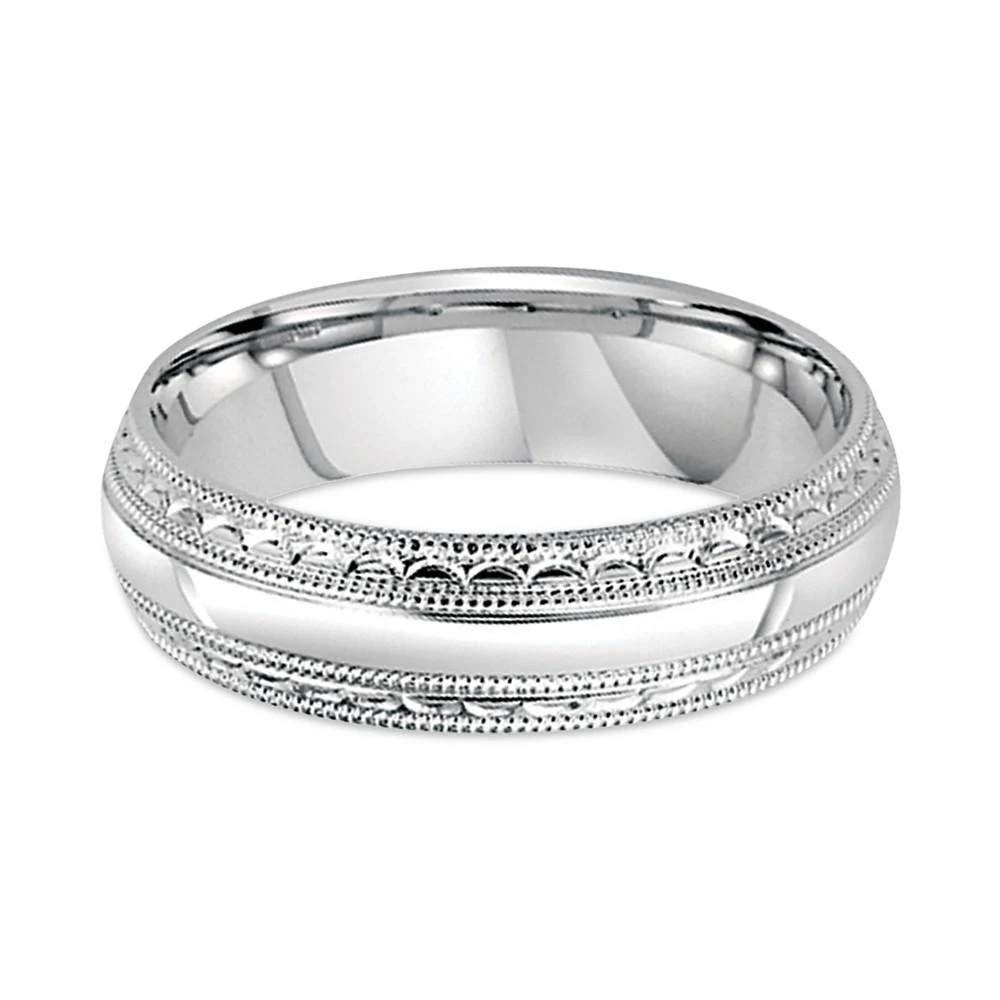 商品Macy's|Men's Milgrain Edge Comfort Fit Wedding Band in 14k White Gold,价格¥25746,第2张图片详细描述