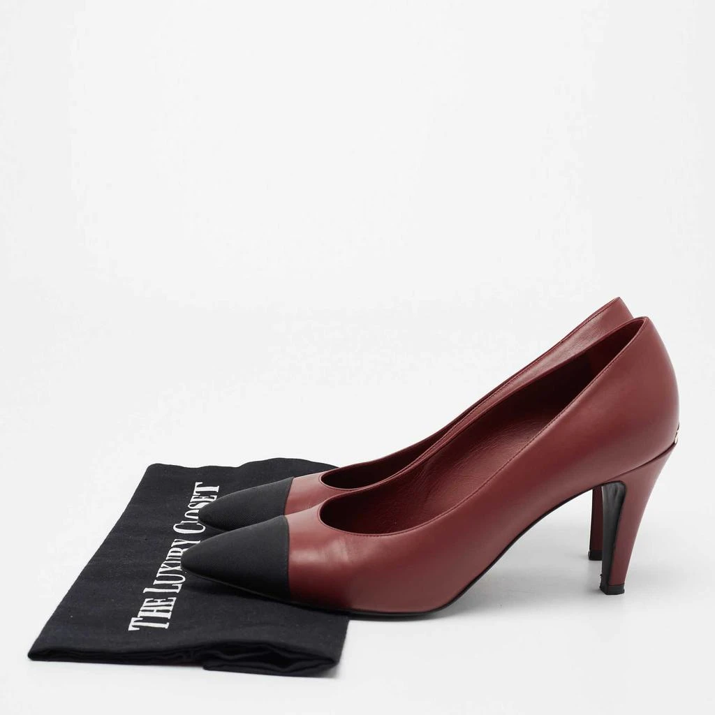 Chanel Burgundy/Black Leather And Canvas Cap Toe Pointed Toe Pumps Size 40 商品