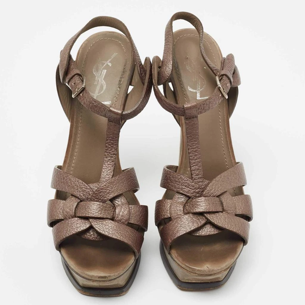 商品[二手商品] Yves Saint Laurent|Saint Laurent Metallic Bronze Leather Tribute  Ankle Sandals Size 37.5,价格¥874,第3张图片详细描述