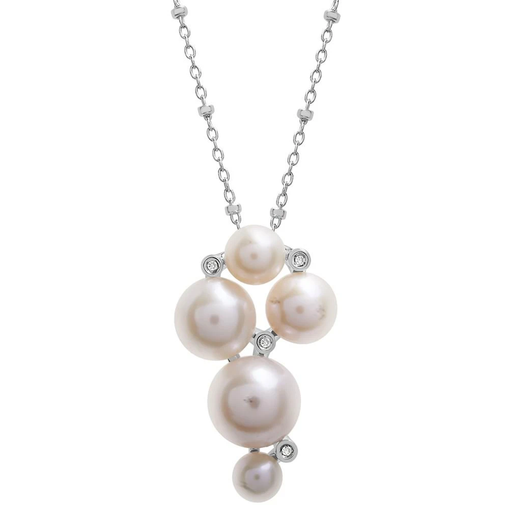 商品Macy's|Cultured Freshwater Pearl (5 - 9mm) & Diamond Accent Cluster 18" Pendant Necklace in Sterling Silver,价格¥3080,第1张图片