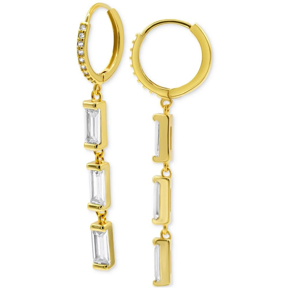 商品ADORNIA|14k Gold-Plated Triple Rectangle Crystal Charm Huggie Hoop Earrings,价格¥220,第2张图片详细描述