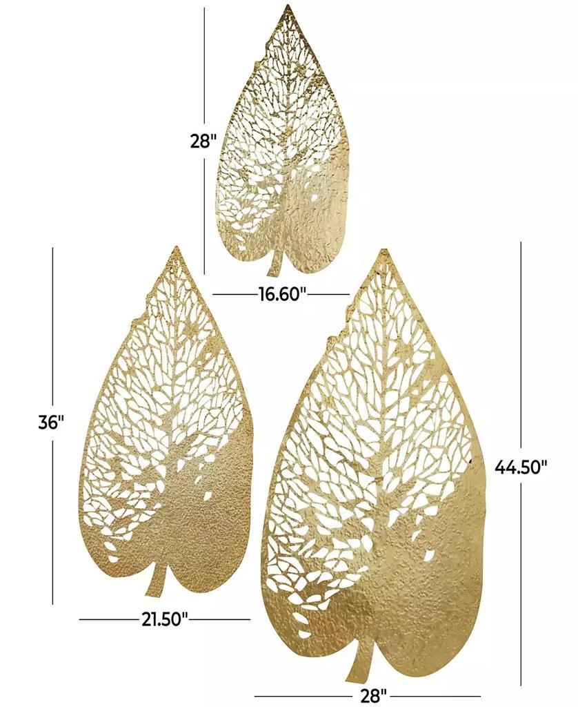 Novogratz Gold Metal Leaf Wall Decor with Laser Cut Detailing Set of 3 45", 36", 28"H 商品