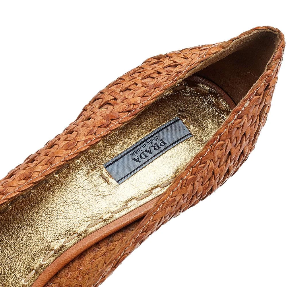 Prada Brown Woven Leather Madras Platform Pumps Size 41.5 商品