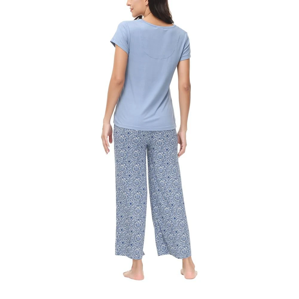 商品INK+IVY|Women's Solid Short Sleeve Top with The Cropped Wide Leg Pants 2 Piece Pajama Set,价格¥402,第2张图片详细描述