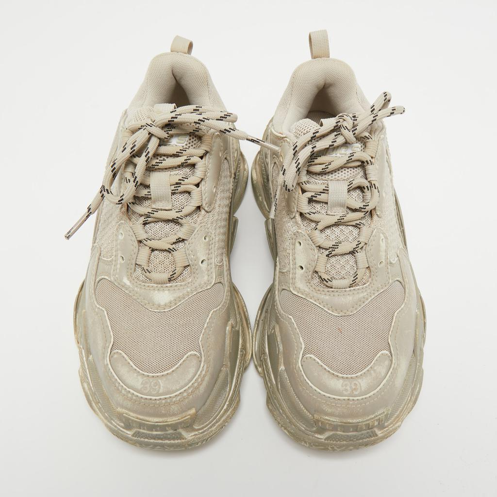 商品[二手商品] Balenciaga|Balenciaga Grey Leather and Mesh Faded Triple S Sneakers Size 39,价格¥5093,第5张图片详细描述