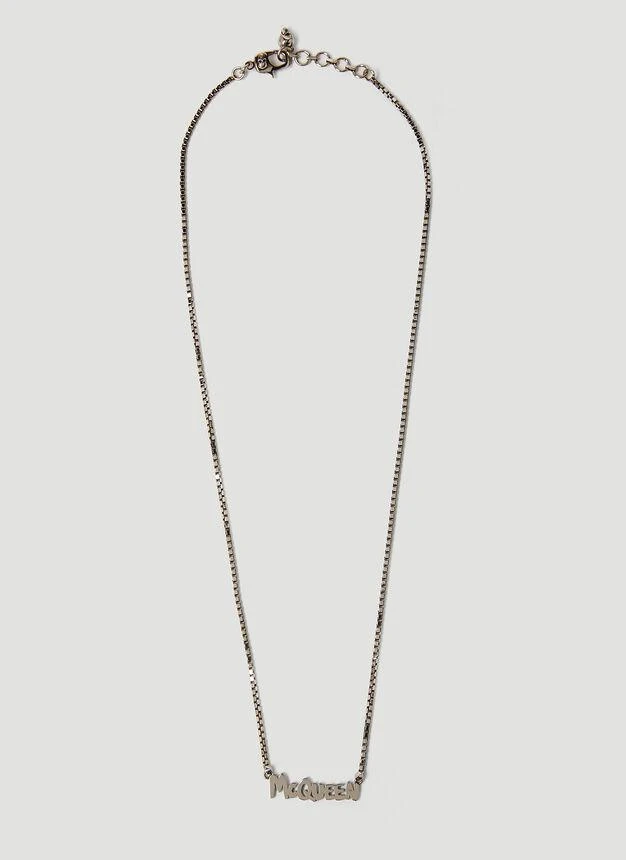 商品Alexander McQueen|Graffiti Logo Pendant Necklace in Silver,价格¥1421,第1张图片