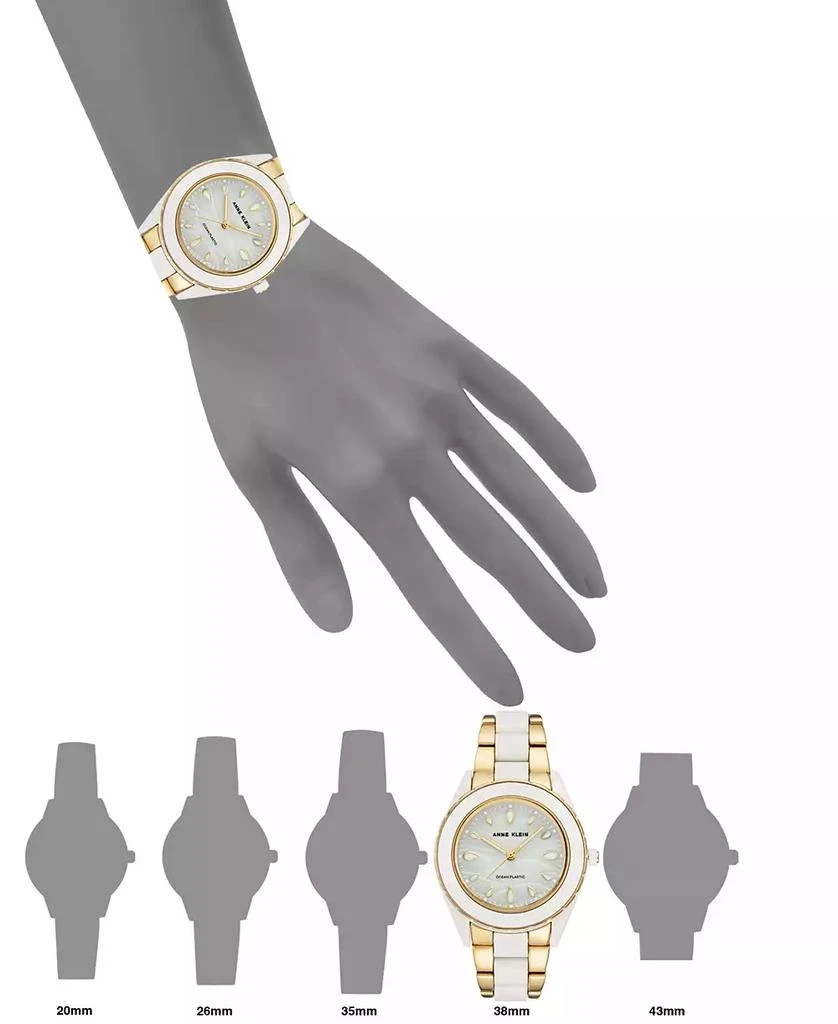 商品Anne Klein|Women's Gold-Tone and White Solar Ocean Work Plastic Bracelet Watch, 38.5mm,价格¥648,第3张图片详细描述