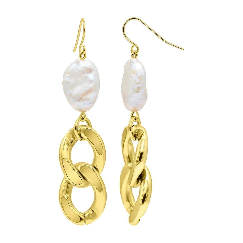 商品ADORNIA|14K Gold Plated Freshwater Pearl Curb Chain Earrings,价格¥437,第1张图片