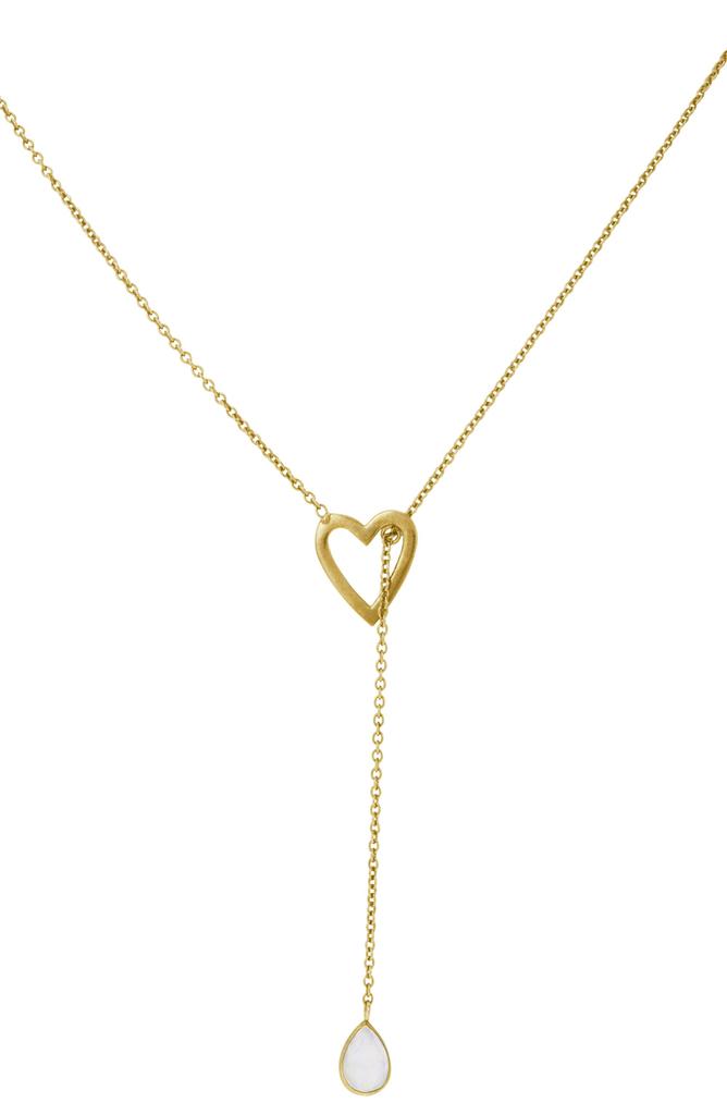 Adornia Open Heart Dangle Lariat Necklace with Moonstone gold商品第1张图片规格展示