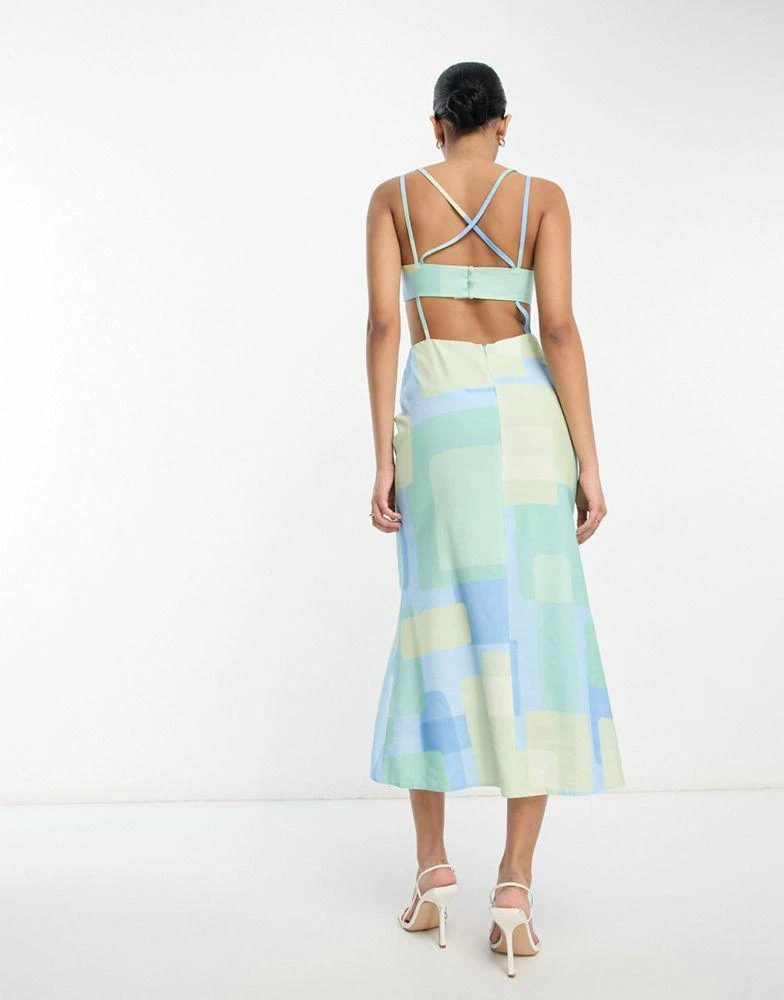 商品ASOS|ASOS DESIGN washed multi strap cut out midi dress in aqua geometric print,价格¥99,第2张图片详细描述