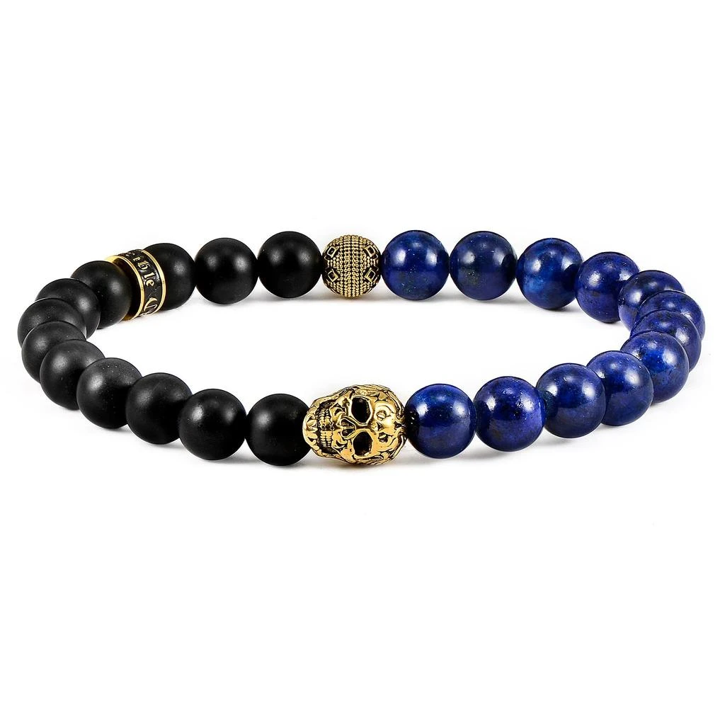 商品Crucible Jewelry|Crucible Los Angeles Single Gold Skull Stretch Bracelet with 8mm Matte Black Onyx and Lapis Lazuli Beads,价格¥356,第5张图片详细描述