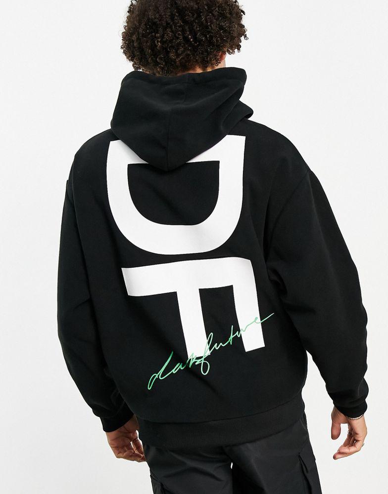 ASOS Dark Future oversized hoodie in polar fleece with large back print in black商品第1张图片规格展示
