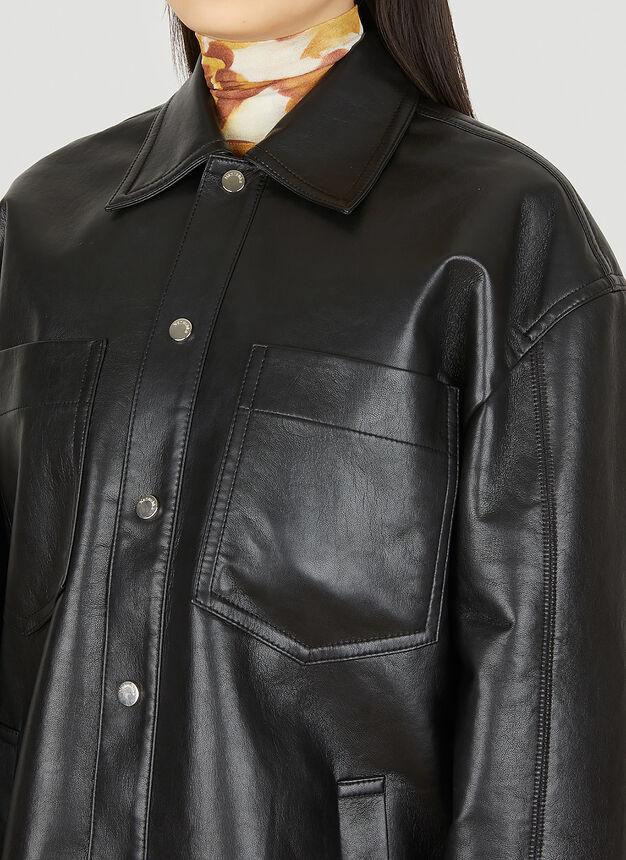 Kiora Faux Leather Overshirt in Black商品第5张图片规格展示