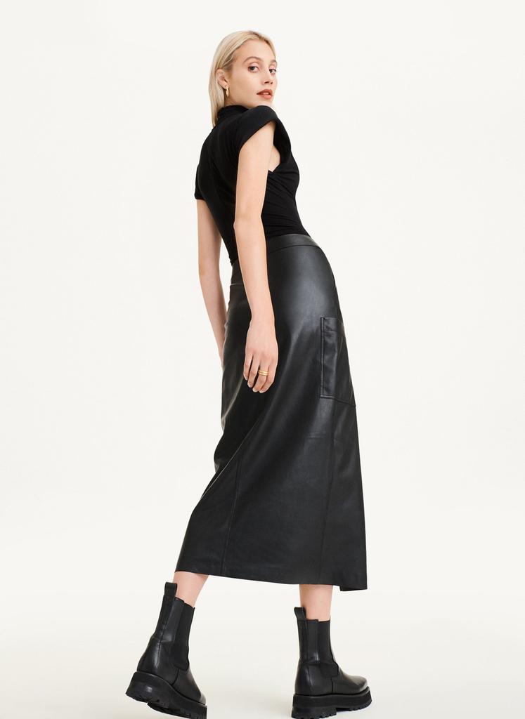 Faux Leather Midi Skirt With Cargo Pockets商品第6张图片规格展示