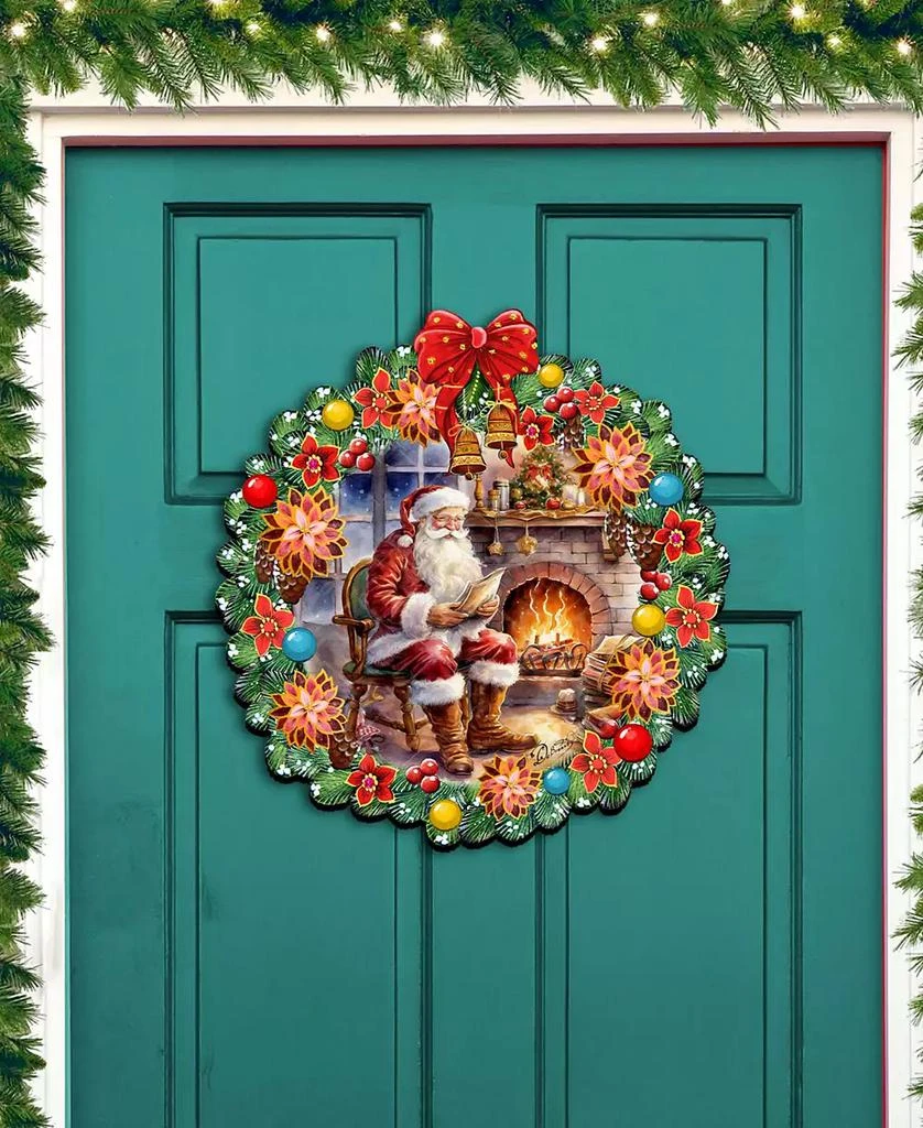 商品Designocracy|Santa at the Fireplace Wreath Christmas Wooden Door Hanger Door Decor G. DeBrekht,价格¥1099,第3张图片详细描述
