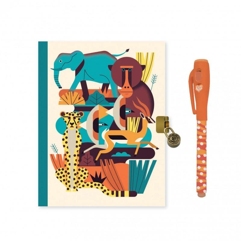商品Djeco|Savanna animals invisible ink pen diary and spaceman print pencil case in blue set,价格¥592,第2张图片详细描述