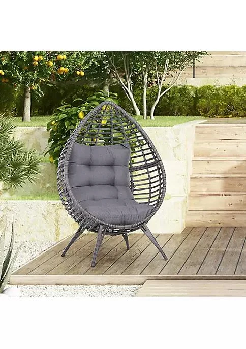 商品Outsunny|Rattan Wicker Lounge Chair With Soft Cushion Outdoor Indoor Egg Teardrop Cuddle Chair With Height Adjustable Knob For Backyard Garden Lawn Living Room Grey,价格¥2910,第4张图片详细描述