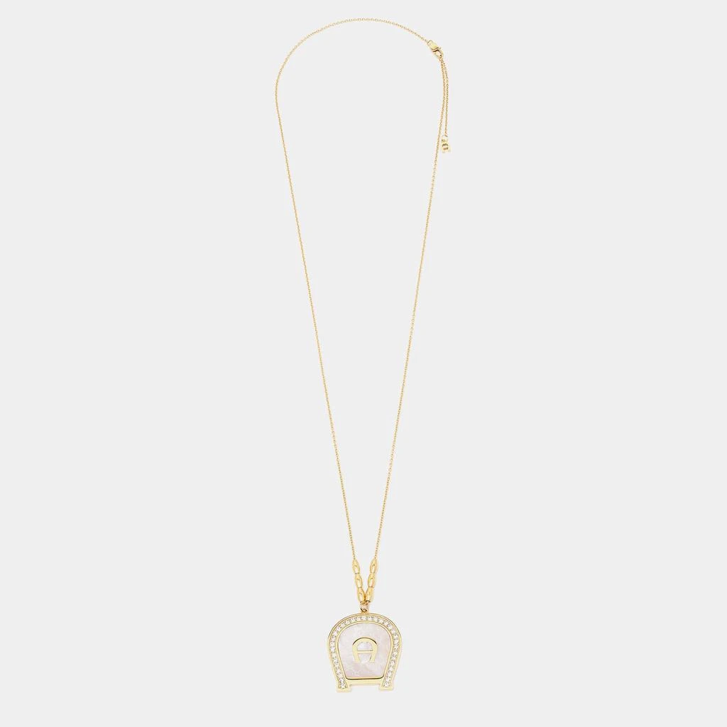 商品[二手商品] Aigner|Aigner Gold Tone Crystal Mother of Pearl A Logo Pendant Necklace,价格¥1000,第2张图片详细描述
