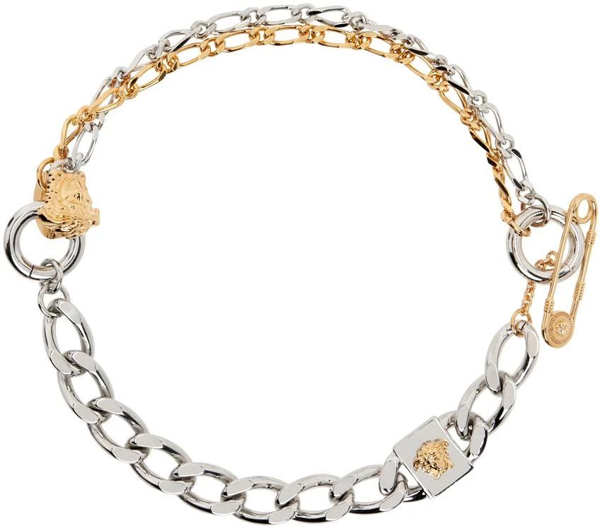 商品Versace|Silver & Gold Safety Pin Necklace,价格¥2840,第1张图片
