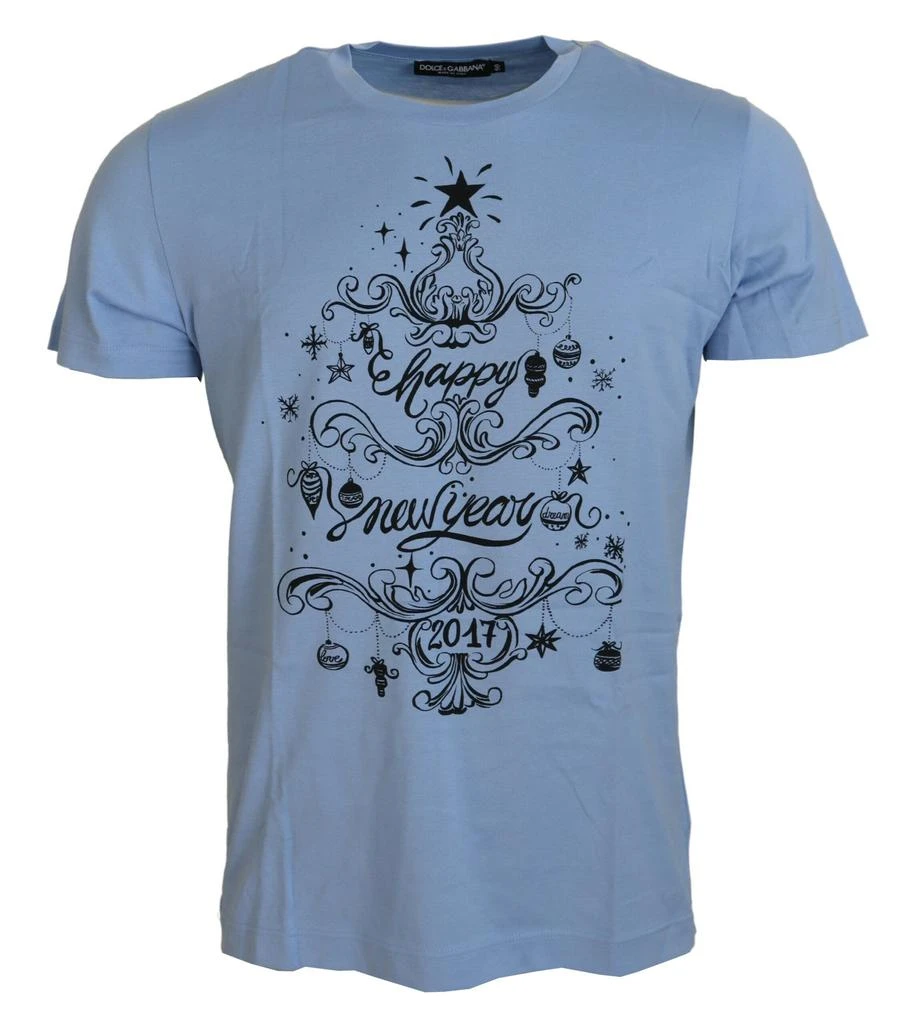 商品Dolce & Gabbana|Dolce & Gabbana Light Blue Happy New Year 2017 Cotton T-shirt,价格¥2505,第1张图片