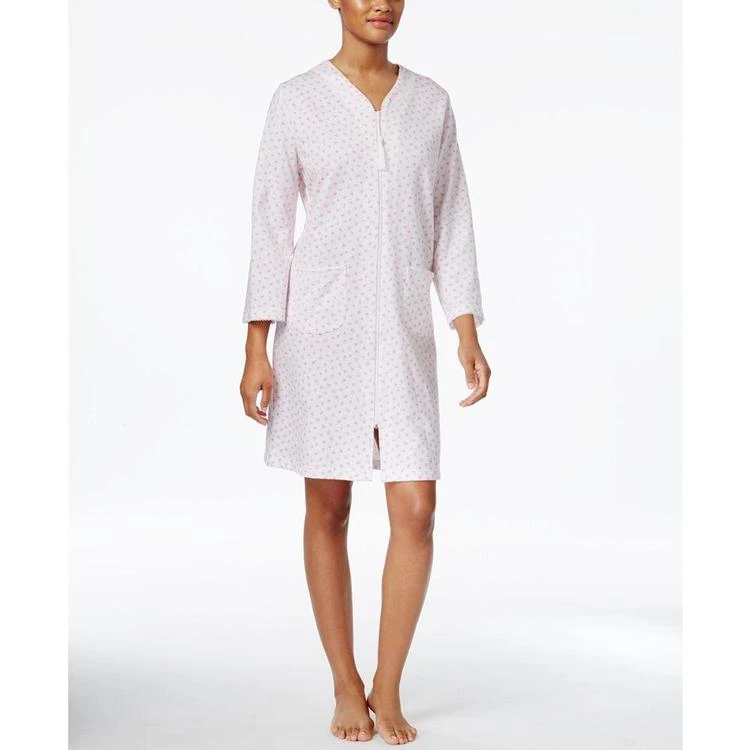 商品Miss Elaine|Floral-Print French Terry Zip-Front Short Robe,价格¥535,第2张图片详细描述