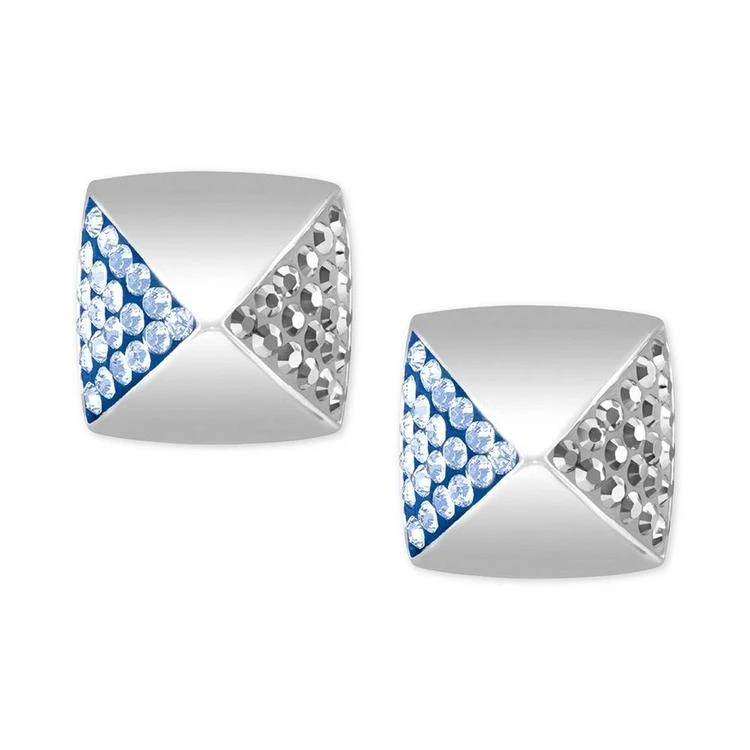 商品Swarovski|Silver-Tone Clear and Light Blue Crystal Square Stud Earrings,价格¥519,第1张图片