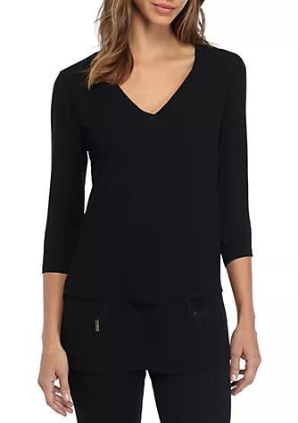 商品Michael Kors|Women's V Neck Mixed Media 3/4 Sleeve Blouse,价格¥255-¥509,第3张图片详细描述