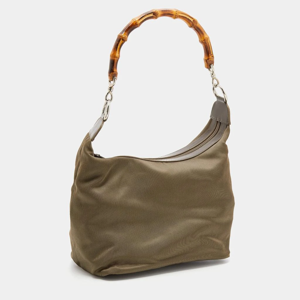 商品[二手商品] Gucci|Gucci Olive Green Canvas And Patent Leather Peggy Bamboo Hobo,价格¥3078,第3张图片详细描述