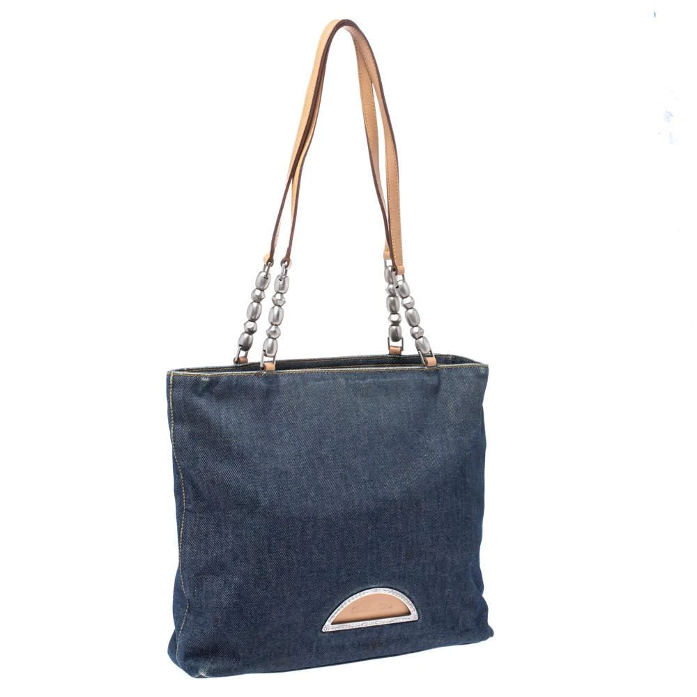 商品[二手商品] Dior|Dior Blue Denim and Leather Maris Pearl Tote,价格¥4590,第3张图片详细描述