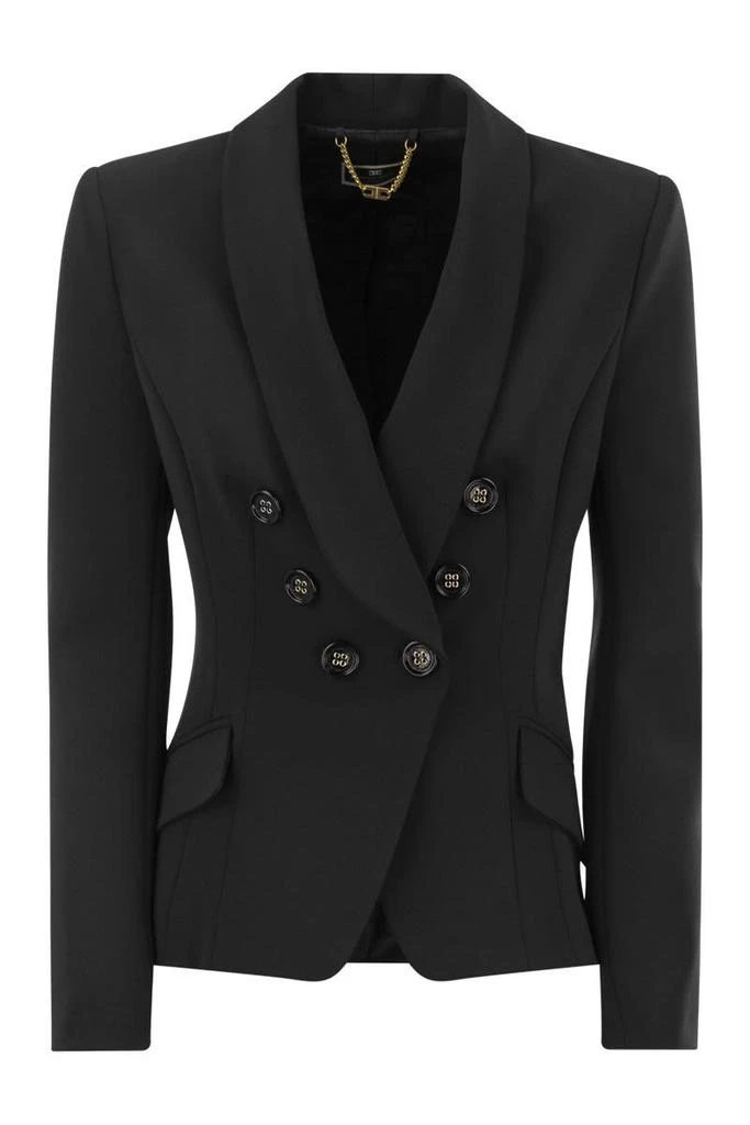 商品ELISABETTA FRANCHI|ELISABETTA FRANCHI Double-breasted crepe jacket with shawl lapels,价格¥3877,第1张图片