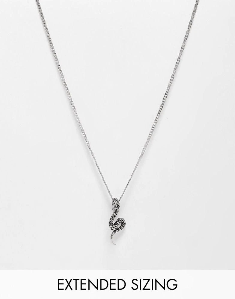 商品ASOS|ASOS DESIGN waterproof stainless steel necklace with snake pendant in burnished silver,价格¥136,第1张图片