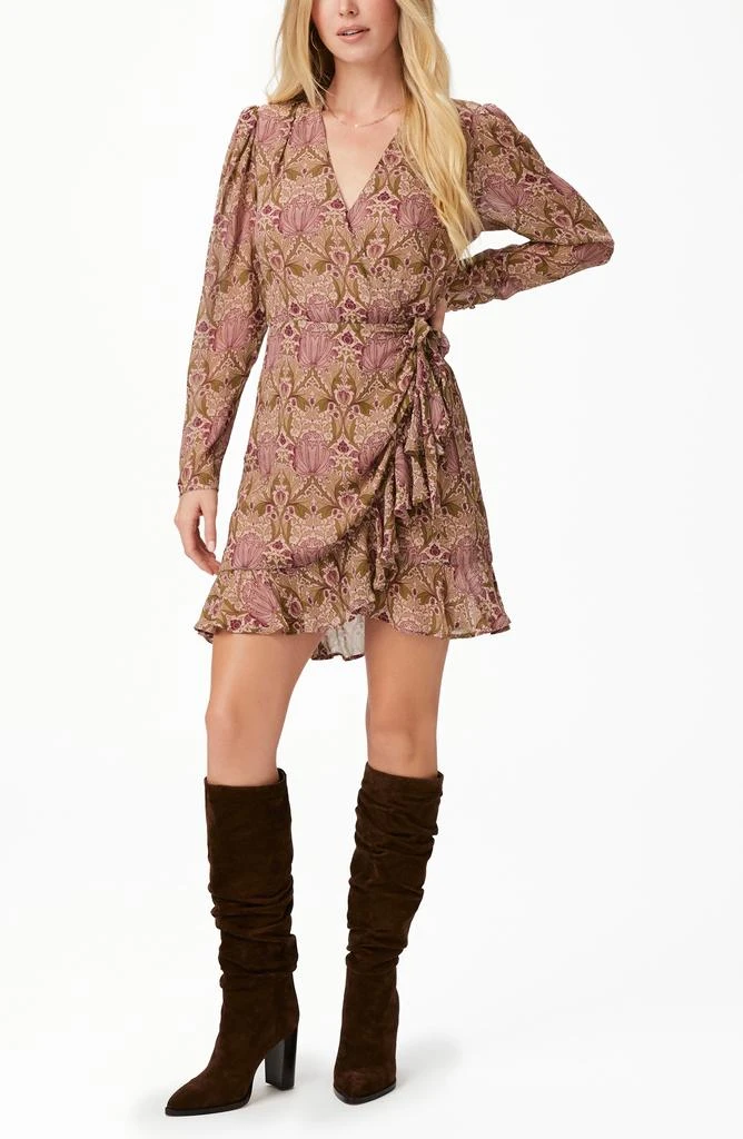 商品Paige|x Morris & Co. Bodega Print Long Sleeve Silk Georgette Faux Wrap Dress,价格¥697,第4张图片详细描述