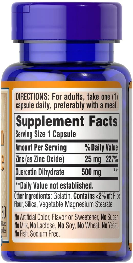 商品Puritan's Pride|Quercetin Dihydrate + Zinc 30 capsules,价格¥267-¥533,第4张图片详细描述